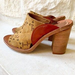 Free People Women's Phantom  Mules Peep Toe Stacked Heels SZ 37